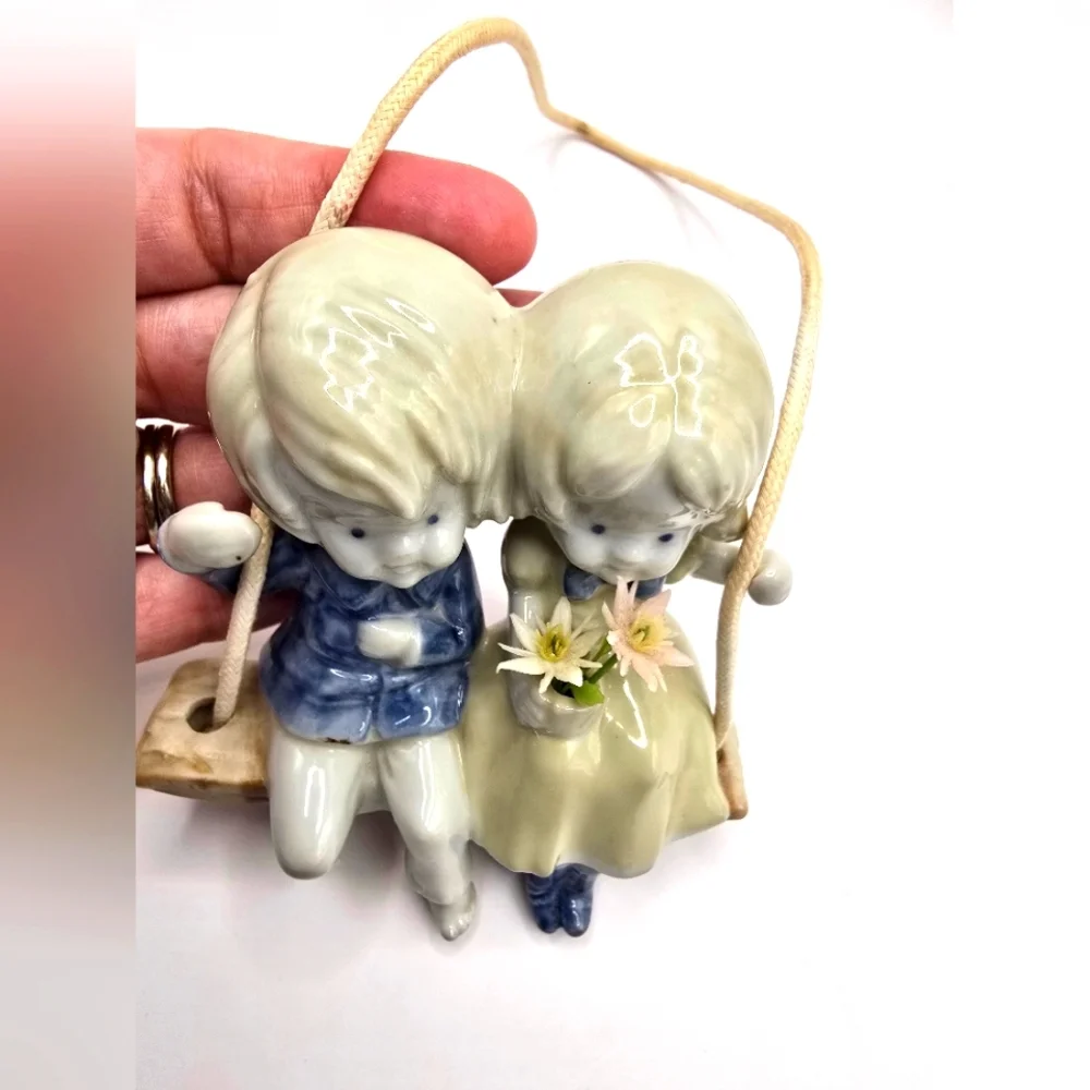Vintage Japan Porcelain Figurine of Children on Swing
